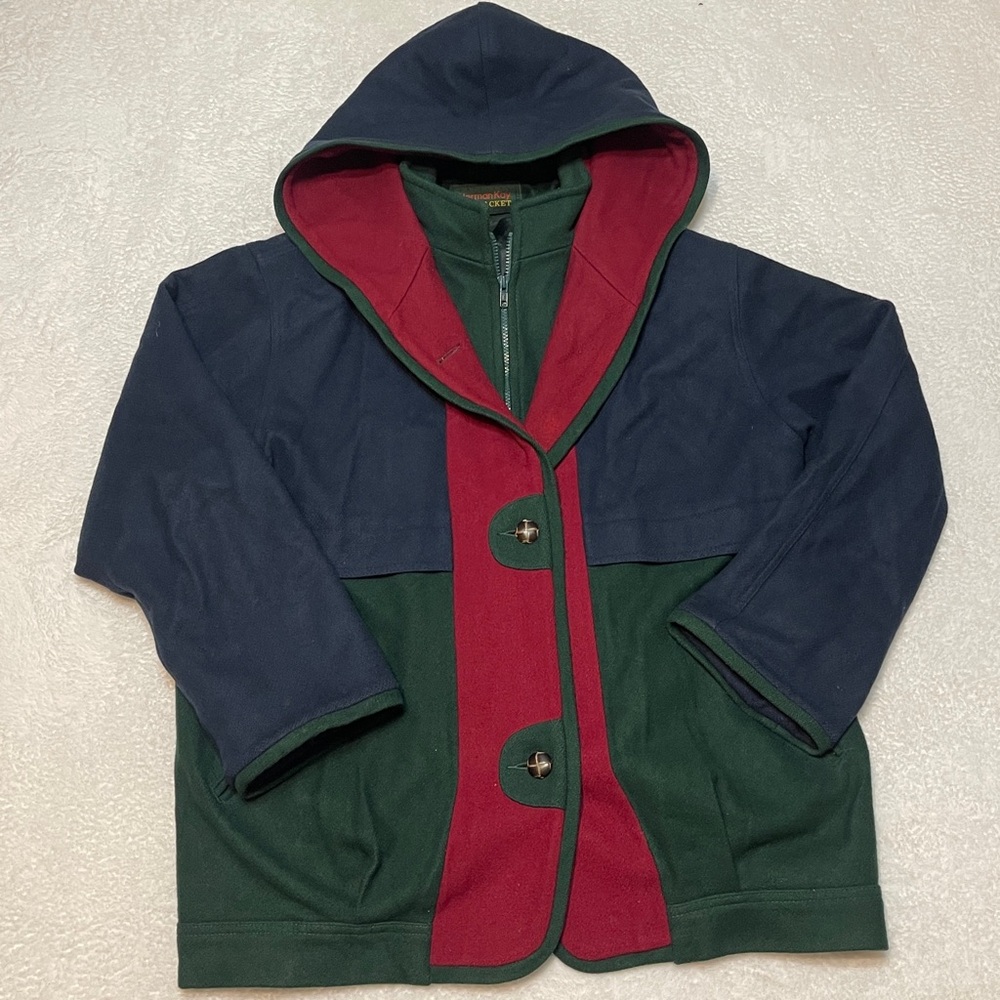 Vintage Herman Kay 90s Wool Blend Color Block‎ Heavy Winter Coat Women's 10